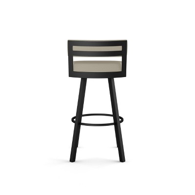 Greige Faux Leather Swivel Counter Stool with Black Metal Frame
