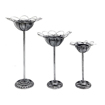 VIP Metal 20 in. Black Candle Holder with Petal Style Wire Rim Set of 3
