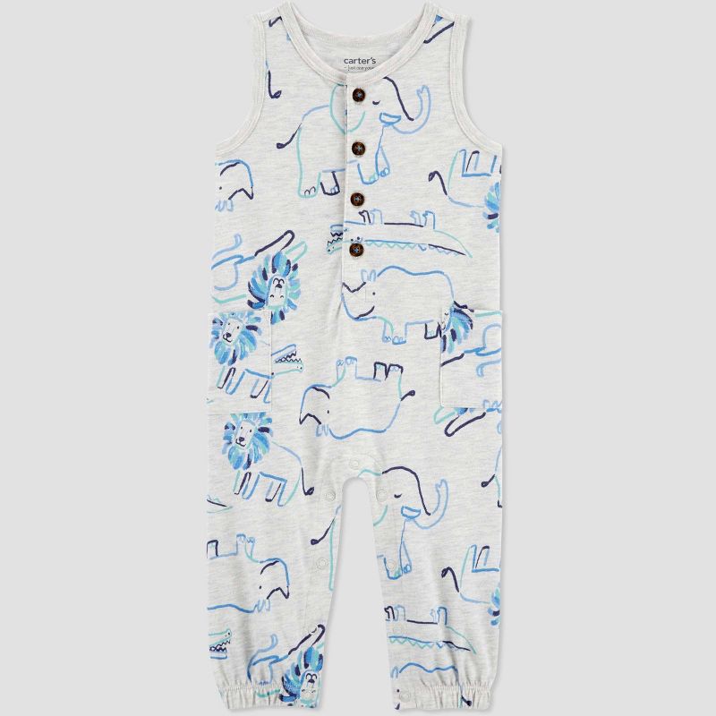 Carter&#39;s Just One You&#174; Baby Boys&#39; Safari Jumpsuit - Gray/Blue, 1 of 5