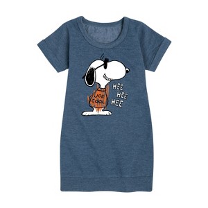 - Peanuts - Joe Cool Hee Hee Hee Graphic Short Sleeve Fleece Dress - 1 of 4