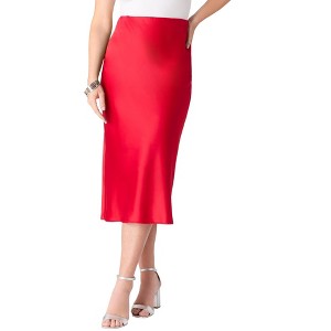 Roaman's Plus Size Stretch Satin Midi Skirt - 1 of 4