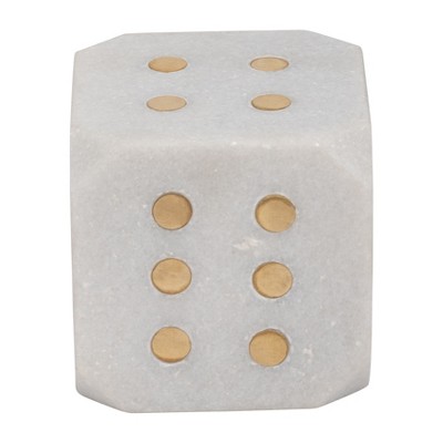 Stone and Marble Die Shape Cube with Accents for Home Office Living Room or Bedroom Decor Glam Style Accessory Modern Cube Accent Piece - 4" White