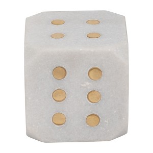 Stone and Marble Die Shape Cube with Accents for Home Office Living Room or Bedroom Decor Glam Style Accessory Modern Cube Accent Piece - 4" White - 1 of 4