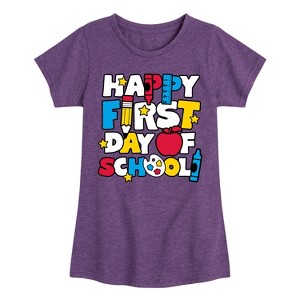 Girls' - Instant Message - Happy First Day Of School Fitted Short Sleeve Graphic T-Shirt - 1 of 4