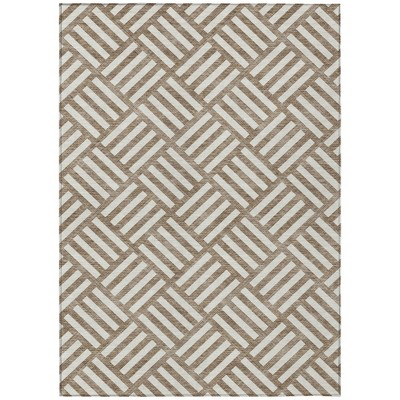 Brown And Ivory Geometric Washable Indoor Outdoor Area Rug