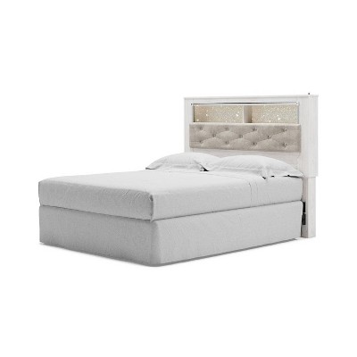 Beige Upholstered Queen Bookcase Bed with Storage