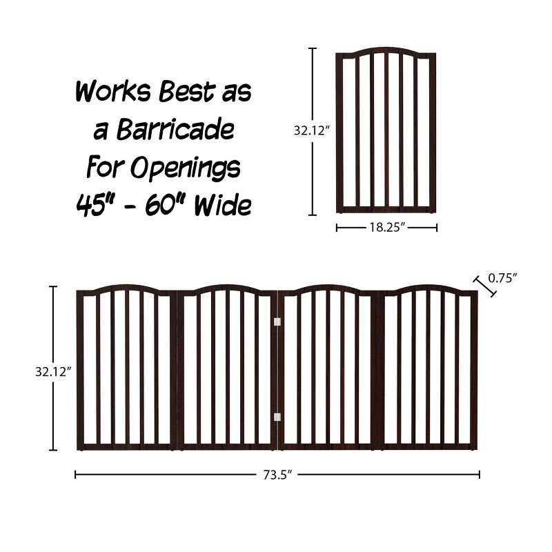 Indoor Pet Gate - 4-Panel Folding Dog Gate for Stairs or Doorways - 73.5x32-Inch Tall Freestanding Pet Fence for Cats and Dogs by PETMAKER (Brown), 2 of 9