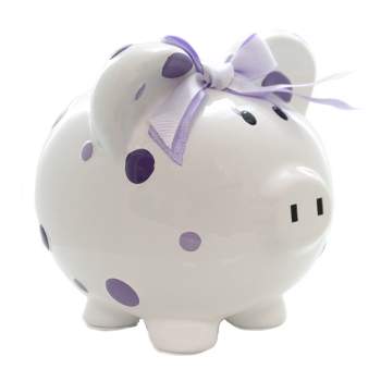 Child To Cherish 7.75 In Purple Multi Dot Bank Piggy Money Saving Decorative Banks