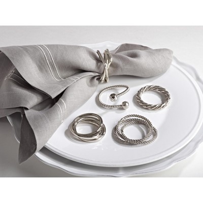 Silver Embossed Curled Design Napkin Rings, Set of 4