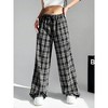 Coolmee Women's Plaid Checkered Wide Leg Pants Gingham Drawstring Elastic Waist Pajama Lounge Trousers with Pockets - 2 of 4