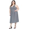 24seven Comfort Apparel Plus Size Midi Length Black Geo Print Sleeveless Pleated Pocket Dress - 2 of 4