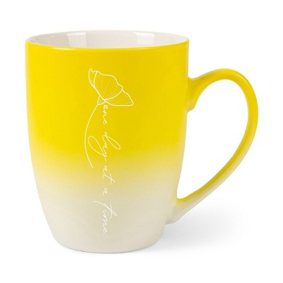Elanze Designs One Day At A Time Two Toned Ombre Matte Yellow and White 12 ounce Ceramic Stoneware Coffee Cup Mug