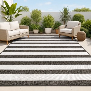 Negril Two-Tone Wide Stripe Indoor/Outdoor Area Rug - JONATHAN Y - 1 of 4
