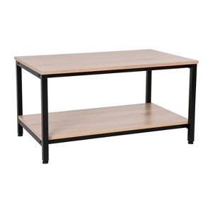 Emma and Oliver Minimalist Industrial Driftwood Finished Engineered Wood Coffee Table with Black Steel Tube Frame and Lower Storage Shelf - 1 of 4