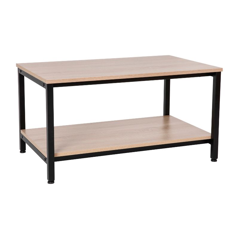 Emma and Oliver Minimalist Industrial Driftwood Finished Engineered Wood Coffee Table with Black Steel Tube Frame and Lower Storage Shelf, 1 of 13