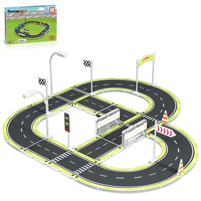PICASSO-TILES 28 PC Race Track Theme, Magnetic Tiles, Magnetic Building Toys for Kids 3+