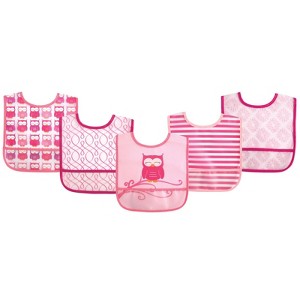 Luvable Friends Baby Girl Waterproof PEVA Bibs 5pk, Pink Owl, One Size - 1 of 1