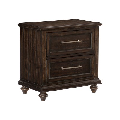 Vynxaria Solid Transitional 1pc Nightstand - Driftwood Charcoal Finish, 2 Dovetail Drawers, Acacia Veneer, Pewter Pulls, Bedroom Wooden Furniture