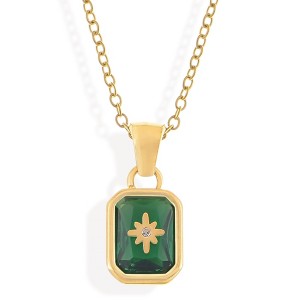 Anna-Kaci Gold Tone Pendant Necklace with Rectangular Crystal and Starburst Accent - 1 of 4