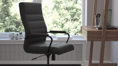 High Back Black Faux Leather Executive Swivel Chair with Gold Metal Frame