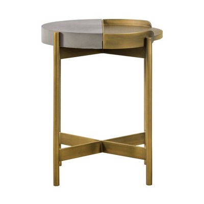 Gray Concrete and Antique Brass Round End Table