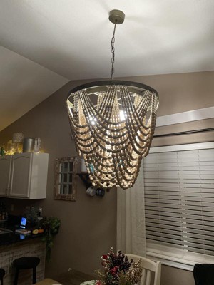 Metal Chandelier With Draped Wood Beads White - Storied Home : Target