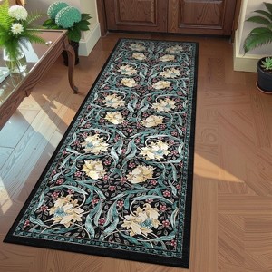 Acekool Floral Washable Rugs - Vintage Botanical Print Area Rug - 1 of 4