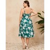 Womens Plus Size Summer Dress V Neck Floral Spaghetti Strap Sundress Button Down Pleated Swing Boho Midi Dress - 4 of 4