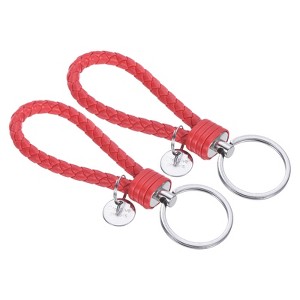 Unique Bargains Braided PU Leather Wallet Keychain with Stainless Steel Key Rings 2 Pcs - 1 of 3
