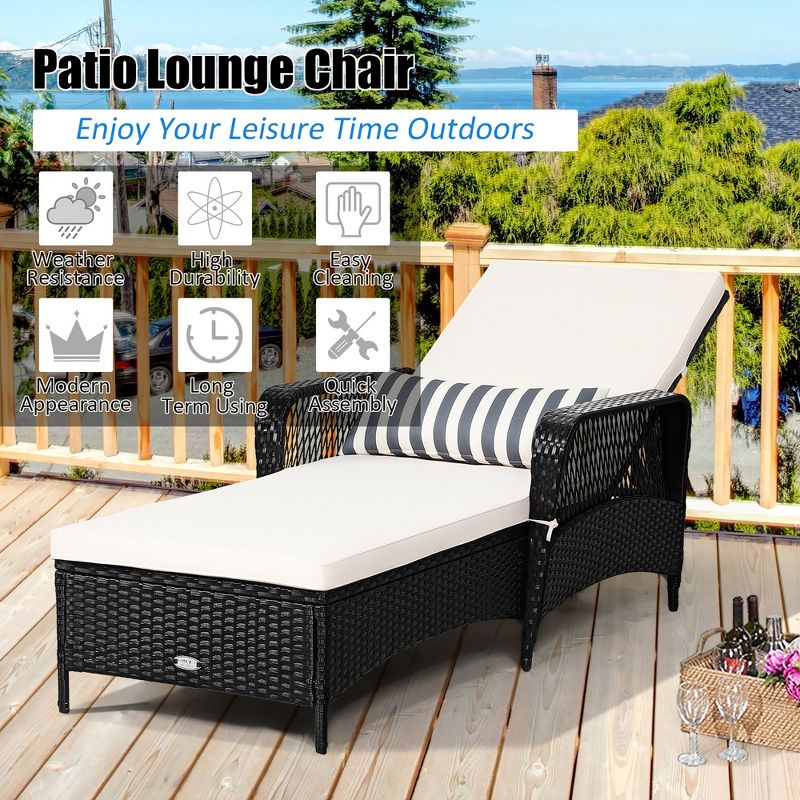 Costway 2PCS PE Rattan Chaise Lounge Chair Recliner Adjustable Pillow Black, 5 of 11