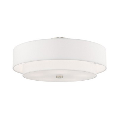 Meridian Brushed Nickel 5-Light Indoor Drum Flush Mount with Off-White Shade
