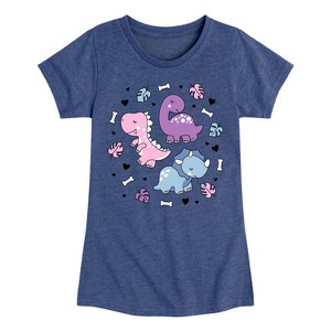 Girls' - Instant Message - Stacked Girly Dinos Fitted Short Sleeve Graphic T-Shirt - 1 of 4