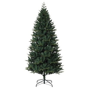 5/6/7 ft Artificial Christmas Tree w/ Metal Stand, Realistic PE/PVC Pine Needles, Indoor Outdoor Holiday Decor, Green - 1 of 4