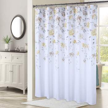 Watercolor Floral Leaf Print Fabric Shower Curtain for Bathroom, 35" x 72"