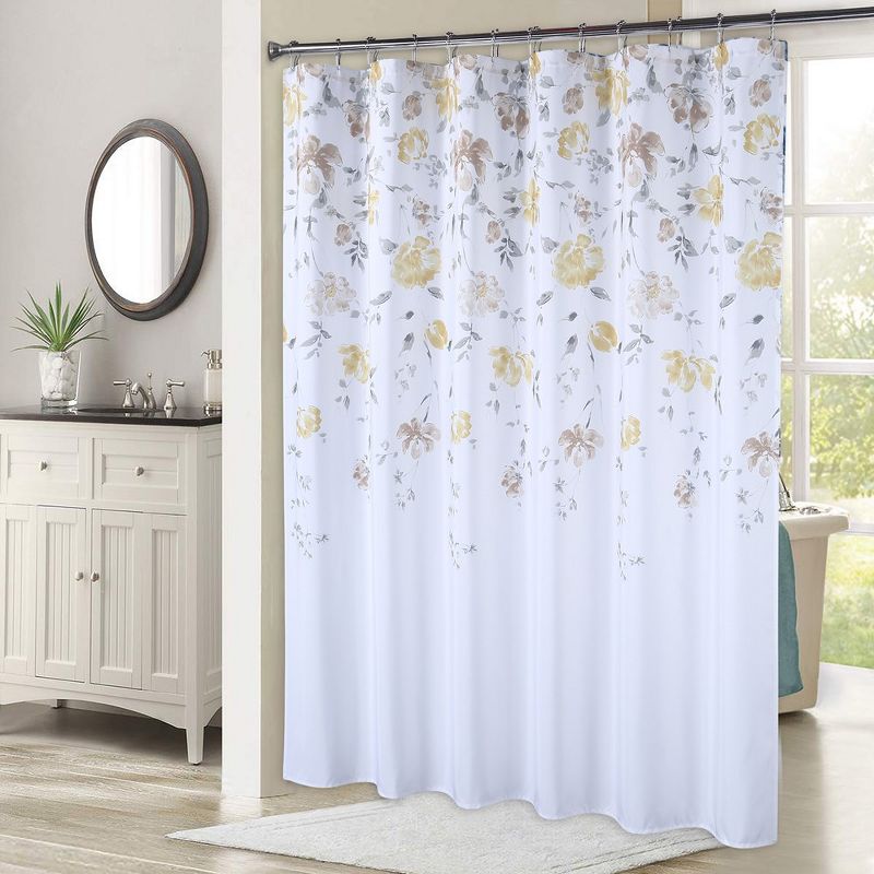 Watercolor Floral Leaf Print Fabric Shower Curtain for Bathroom, 35" x 72", 1 of 7