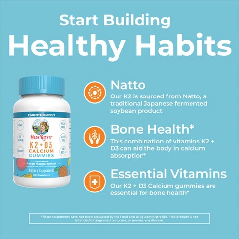 Maryruth's Vitamin K2+d3 Calcium Gummies, Peach Mango & Apricot, 60 Ct ...