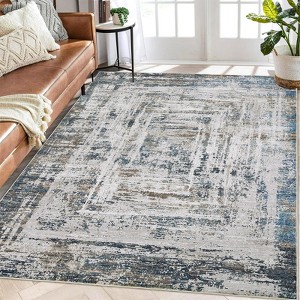 Modern Area Rugs Non Slip Abstract Indoor Carpet Washable Contemporary Accent Rugs Foldable Low Pile Distressed Floor Mat for Kitchen Bedroom Office - 1 of 4