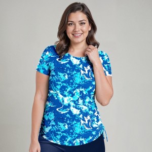 Calypsa Women's Plus Size UPF 50+ Short Sleeve Adele Swim Top - 1 of 4