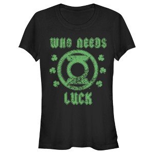 Juniors Womens Green Lantern St. Patrick's Day Who Needs Luck Distressed T-Shirt - 1 of 4