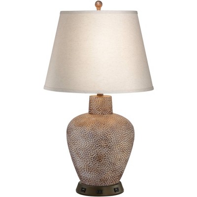 360 Lighting Southwestern Table Lamp with USB and AC Power Outlet Workstation Charging Base Brown Hammered Pot Living Room Bedroom