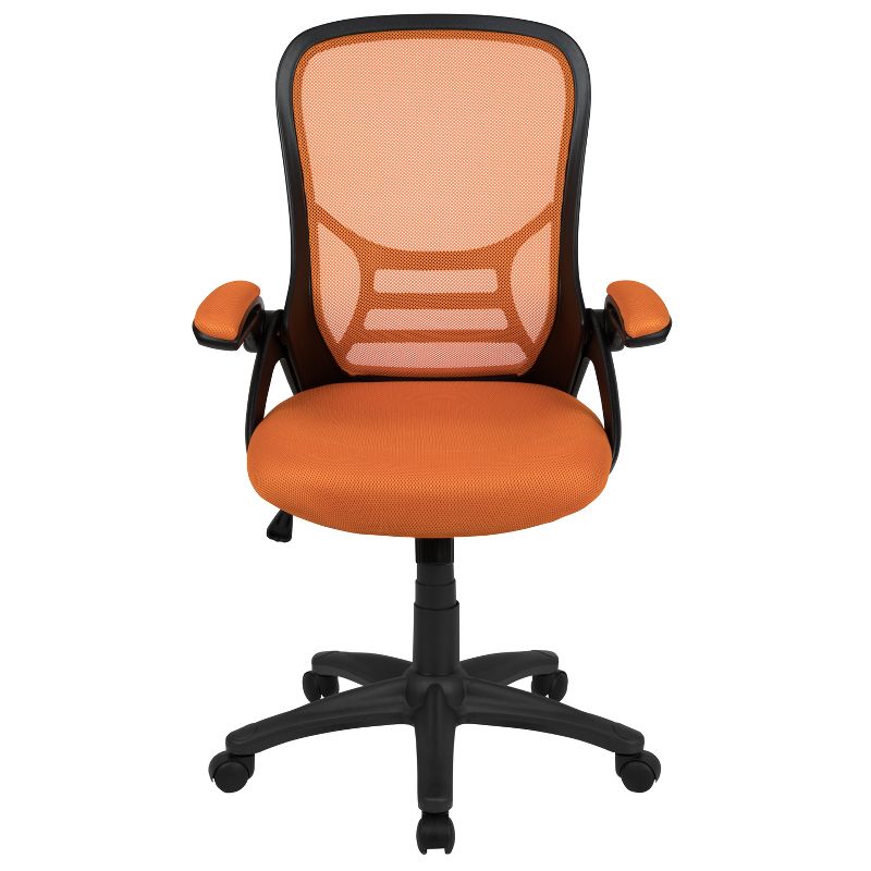 Emma and Oliver High Back Orange Mesh Ergonomic Office Chair with Black Frame and Flip-up Arms, 4 of 16