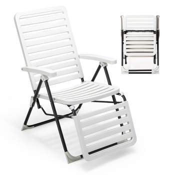 Costway 3-piece Beach Lounge Chair Mat Set 2 Adjustable Lounge Chairs With  Table Blue\stripe 