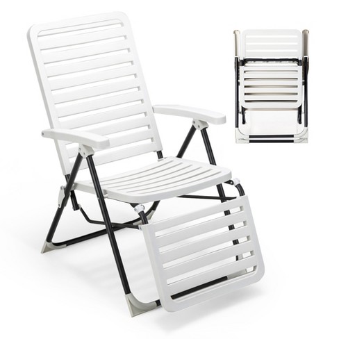 Costway Patio PP Chaise Lounge Folding Reclining Chair 7 Level Backrest Footrest White