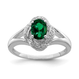 Black Bow Jewelry Sterling Silver .01 Ctw Diamond & Oval Created Emerald Ring - 1 of 4