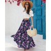 Women's Chiffon Boho Maxi Skirt - High Waist Tiered Pleated Floral A-Line Long Skirt Navy-purple Floral - 4 of 4