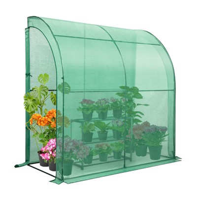 EAGLE PEAK Lean-to Portable Greenhouse, with Wire Shelves, 79"x39"x83" Clear/Green PE Cover
