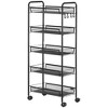 HOMCOM 5 Tier Utility Rolling Cart, Metal Storage Cart, Kitchen Cart with Removable Mesh Baskets, for Living Room, Laundry, Garage and Bathroom, Black - image 4 of 4