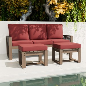 EAGLE PEAK 3 Pieces Natural Cedar Wood Outdoor Patio Furniture, Outdoor Conversation Set with Ottomans - 1 of 4