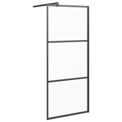 Modern Black and Frosted ESG Glass Walk-in Shower Wall 35.4" x 76.8"