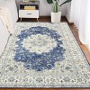 Washable Vintage Print Rug, Non-Slip Ultra-Thin Low-Pile Indoor Carpet for Living, Bedroom, and Dining Rooms, 8'x10', Blue - 3 of 4